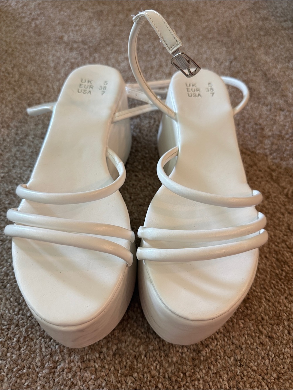 Platform Strappy Ankle‑Buckle Sandals in White
